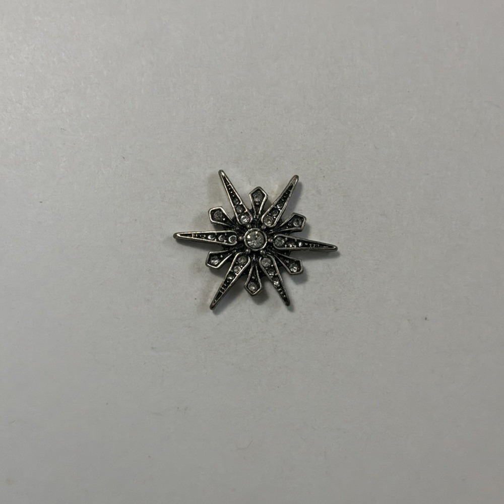 Rhinestone Silver Tone Star Lapel Pin Brooch Starburst Sunburst Celestial Pin